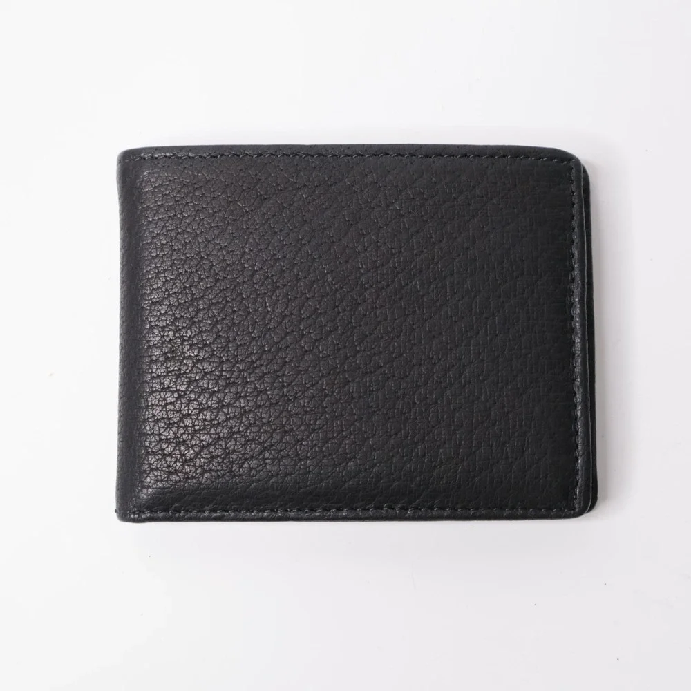 John Weitz Mens Black Pebbled Genuine Leather Bifold Wallet ID Window VTG NOS